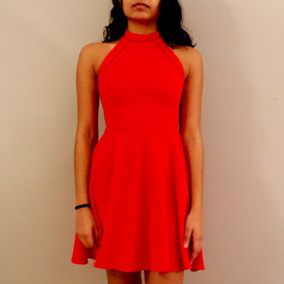 red fit and flare mini dress